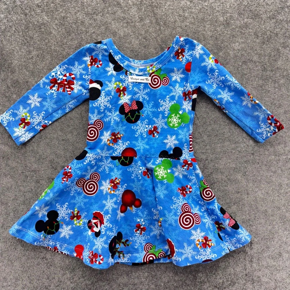 Bridget and Co Girls Christmas Mickey Minnie Mouse Snowflake Dress Size 3‎ Blue